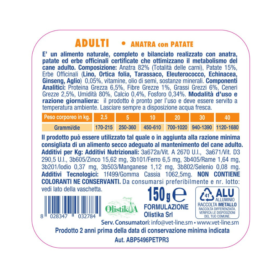Vet Line - ADULTI ANATRA E PATATE