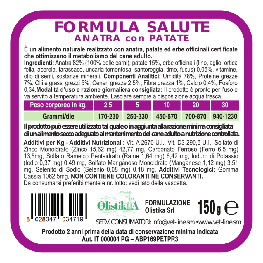 Vet Line - SALUTE ANATRA E PATATE